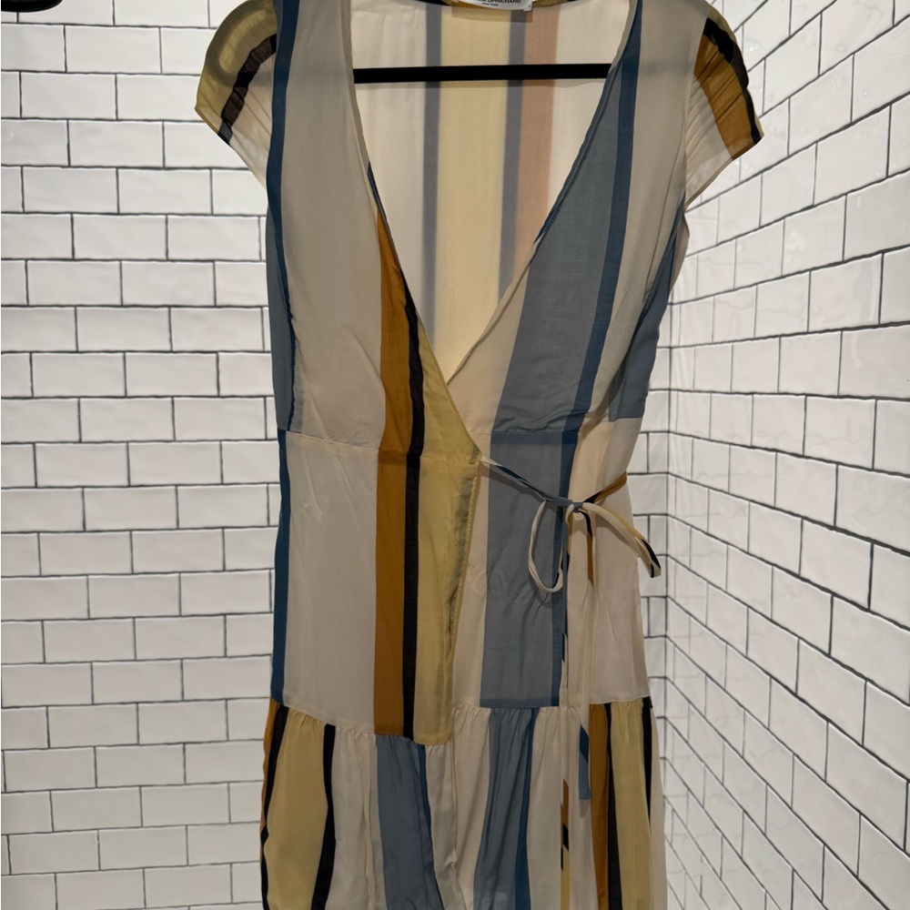 Amanda Uprichard Striped Wrap Dress Petite P Viscose Made in USA